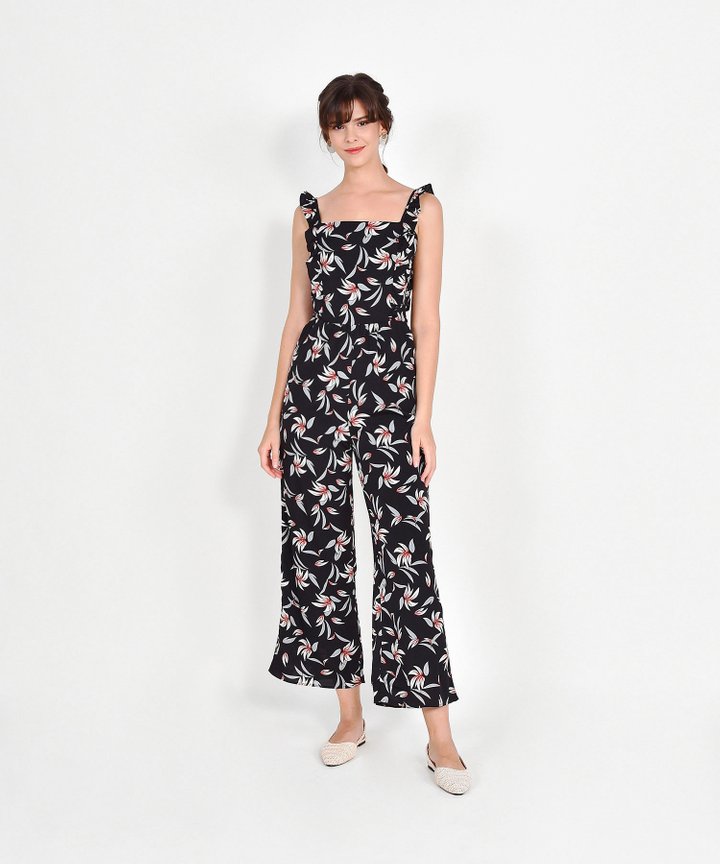 Rebecca Floral Ruffle Jumpsuit - Black