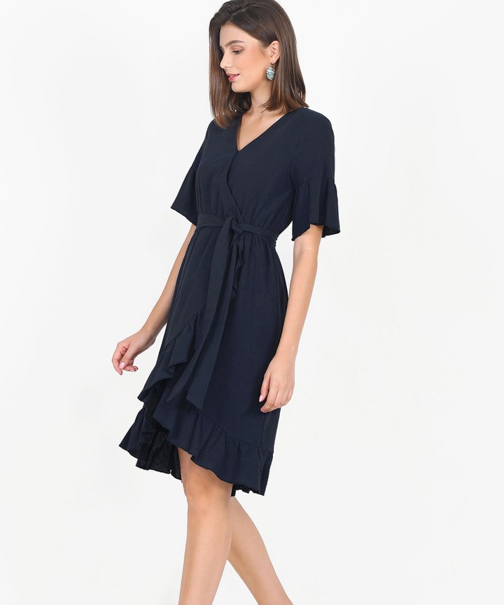 Gabriela Ruffle Overlay Dress - Midnight Blue