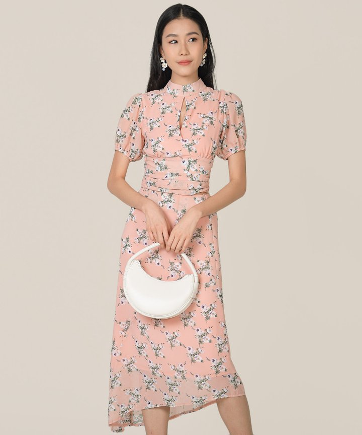 Anelise Floral Asymmetrical Midaxi Skirt - Pink Quartz