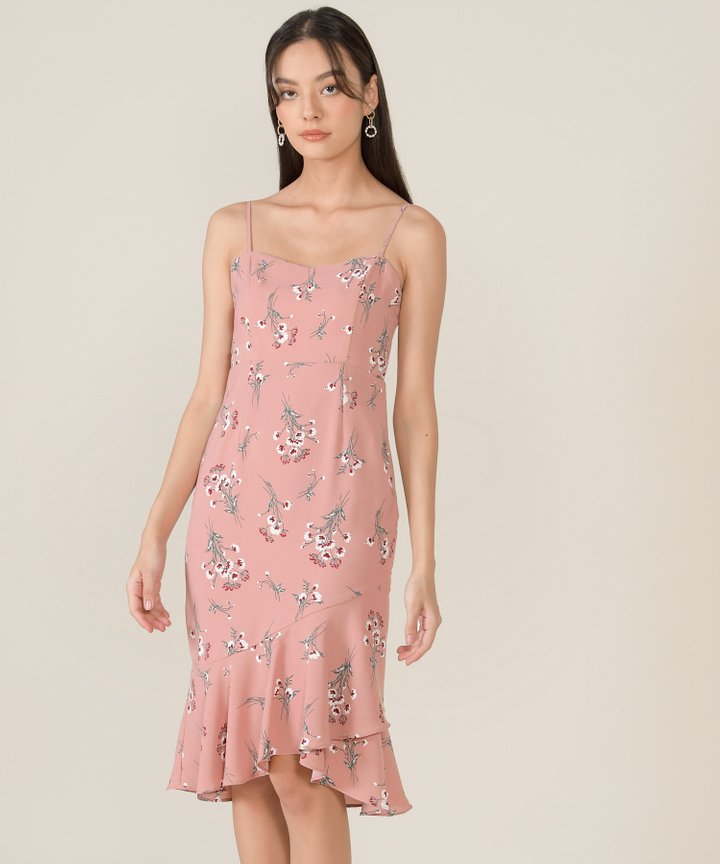 Artemis Floral Mermaid Midi Dress - Rose Pink