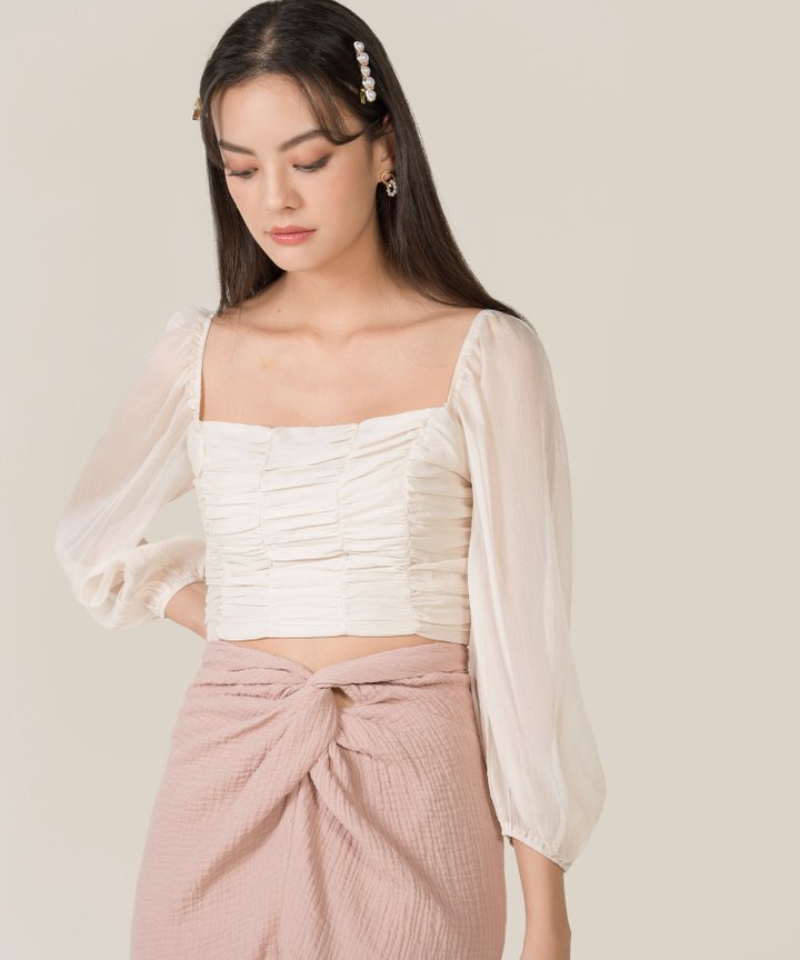 Bella Ruched Cropped Top - Pearl Ivory