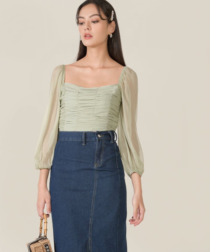 Bella Ruched Cropped Top - Sage