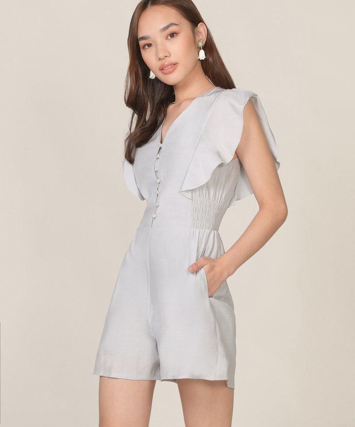 Blanche Ruffle Playsuit - Pale Cinder Grey