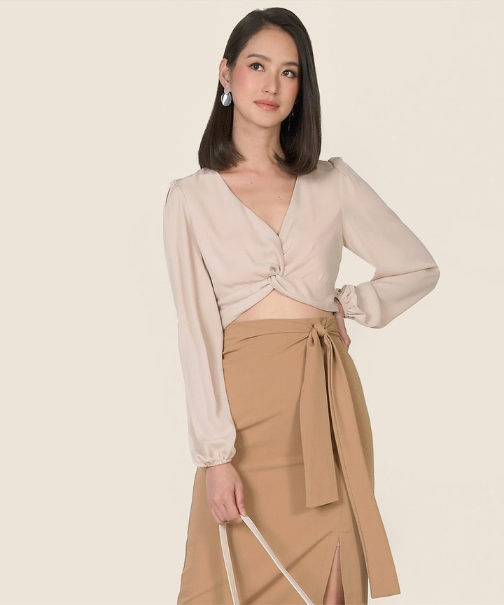 Callalily Knot Cropped Blouse - Sand