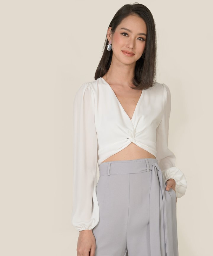 Callalily Knot Cropped Blouse - White