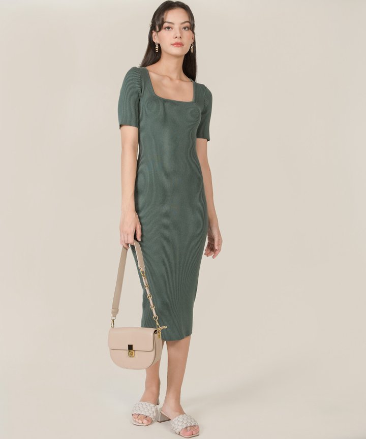 Carmela Ribbed Knit Bodycon Midi Dress - Hunter Green