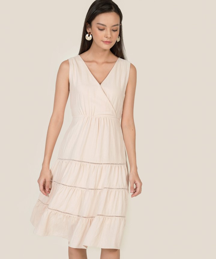 Clarisse Linen Tiered Midi Dress - Ecru