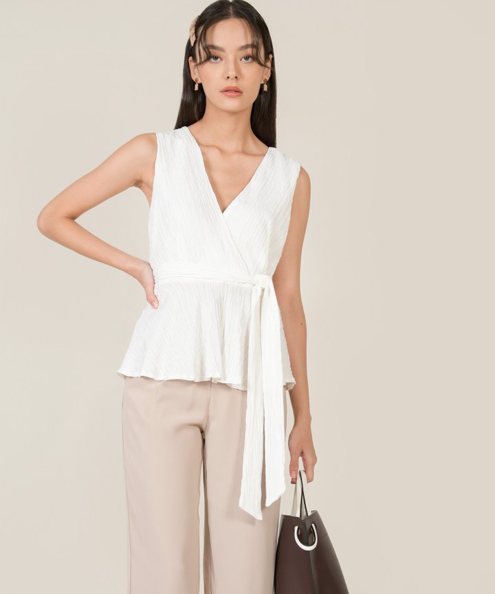 Fawn Wrap Peplum Top - White