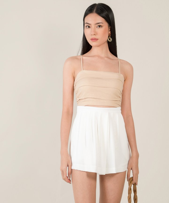 Bindi Linen Ruched Cropped Top - Sand