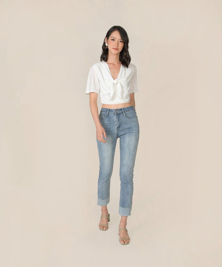 Florentine Tie-Front Cropped Top - White