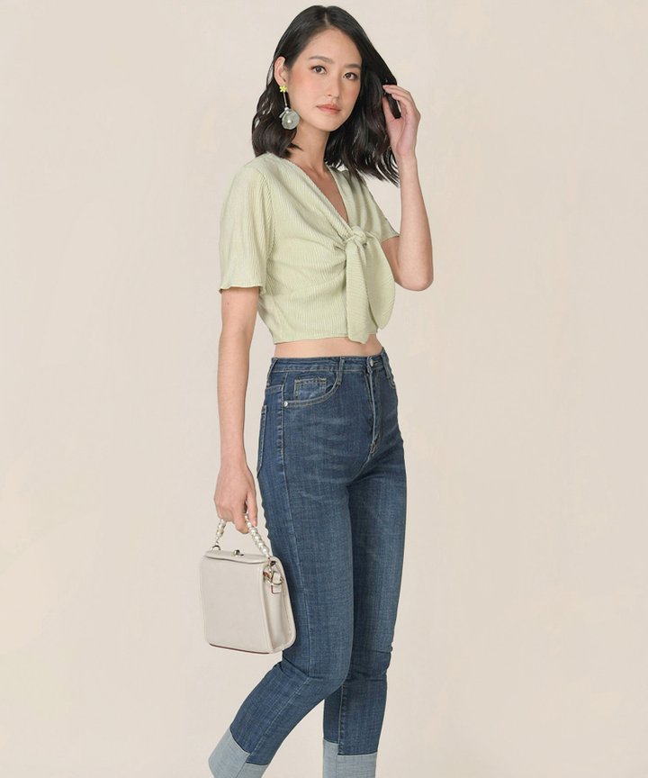 Florentine Tie-Front Cropped Top - Willow Green