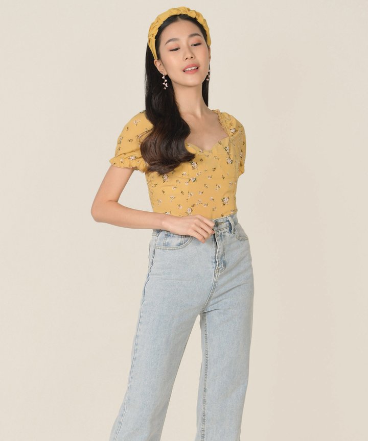 Hansel Floral Smocked Back Top - Mustard