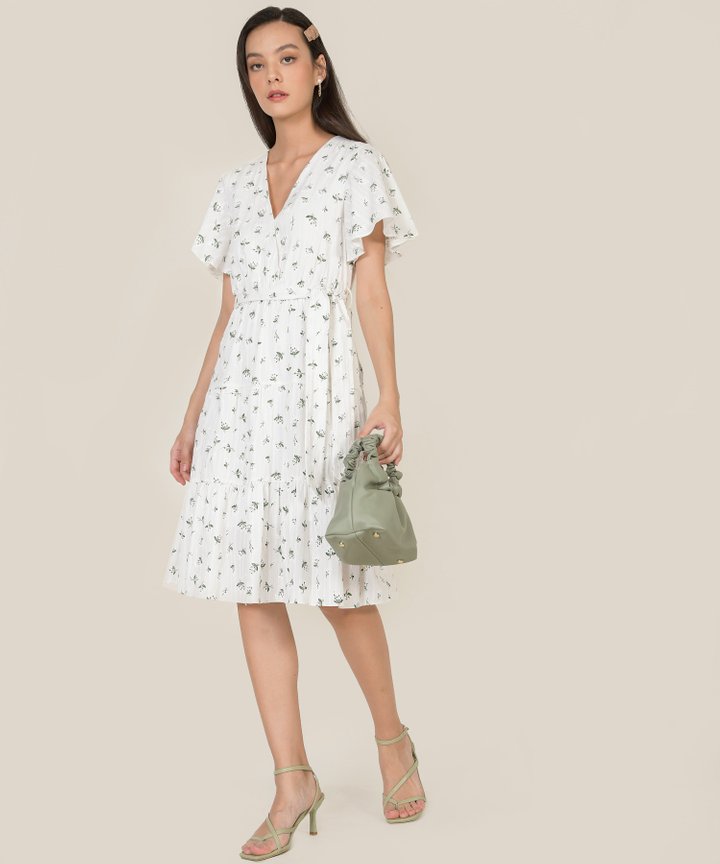 HVV Atelier Diorette Floral Textured Midi Dress - White