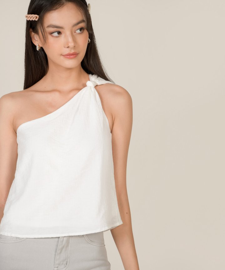 Ilona Knot Shoulder Toga Top - White