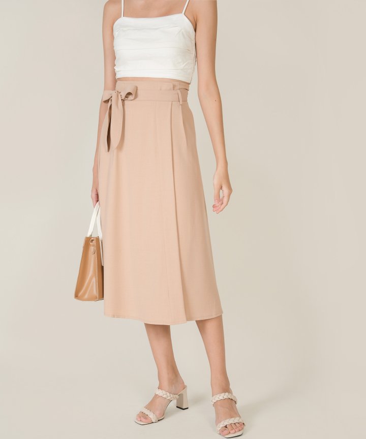 Mallory Belted Midi Skirt - Nude