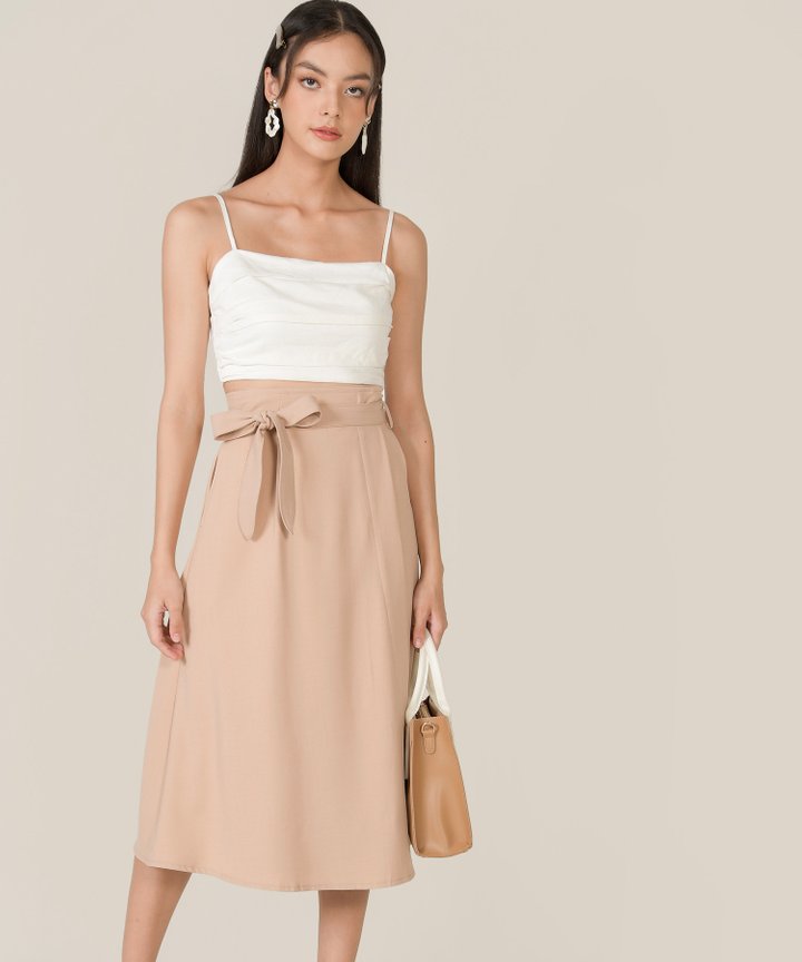 Mallory Belted Midi Skirt - Nude