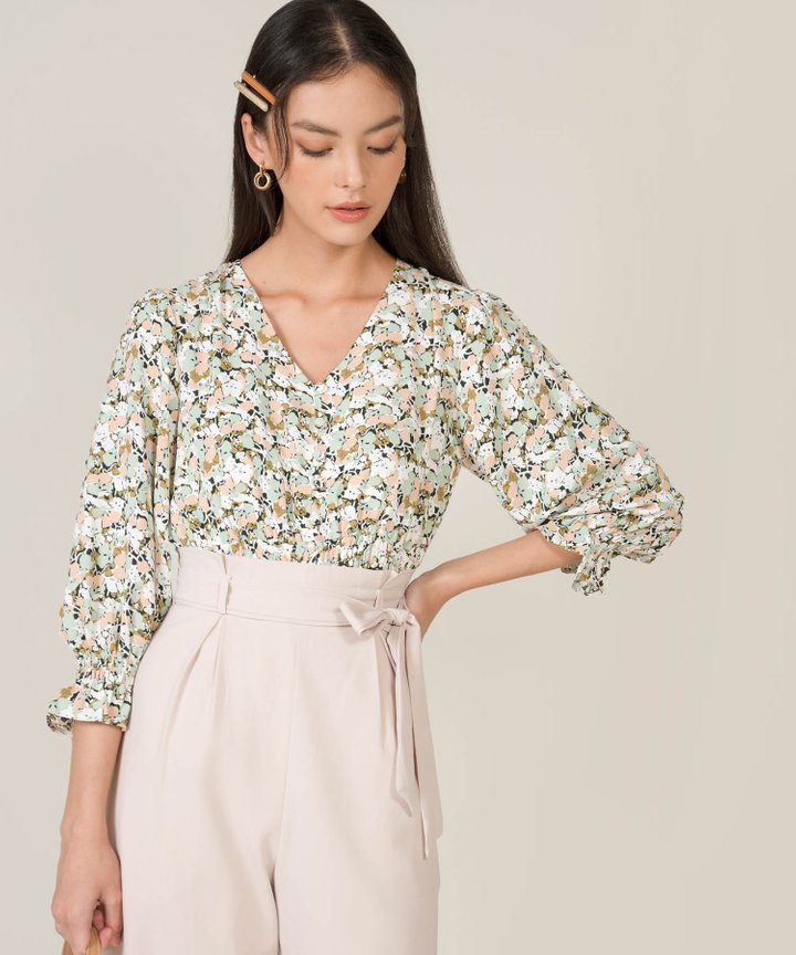 Marjorie Abstract Floral Smocked Blouse