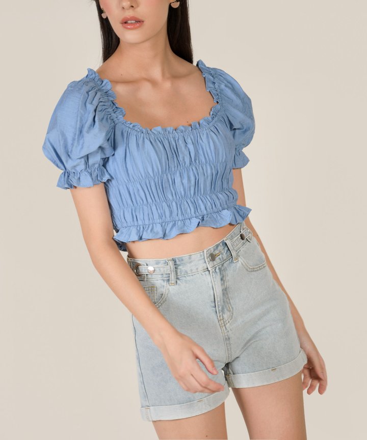 Massimo Smocked Ruffle Top - Carolina Blue