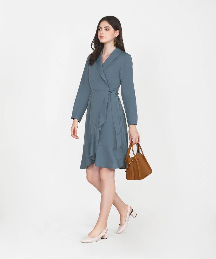 Melisse Wrap Midi Dress - Dust Turquoise