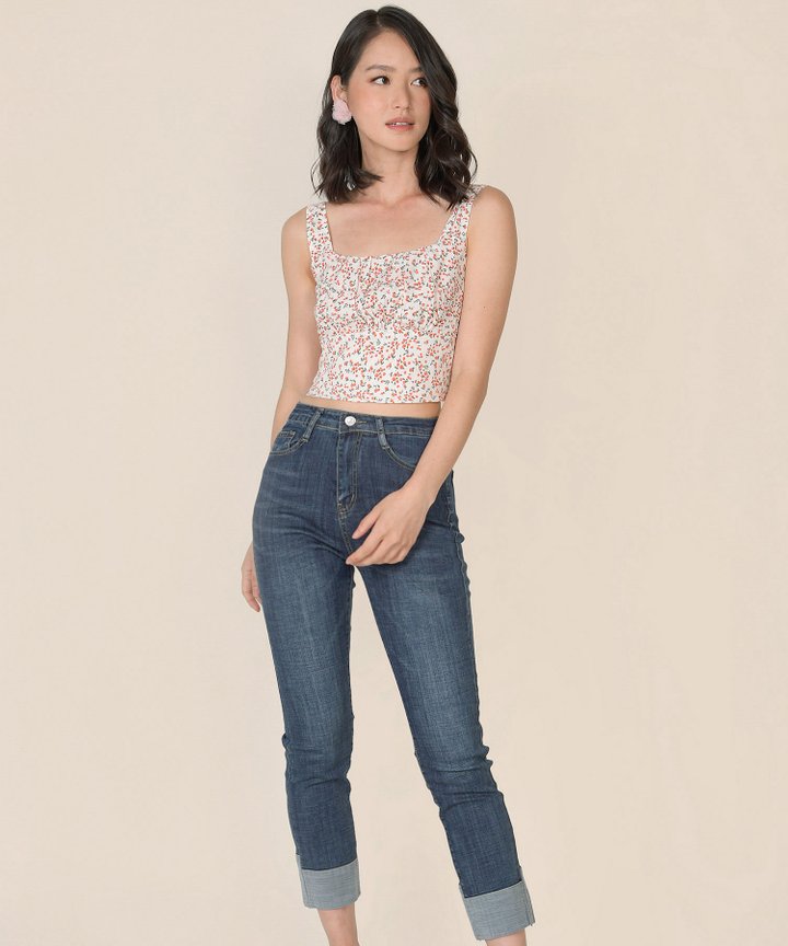 Nectar Floral Ruched Top - White