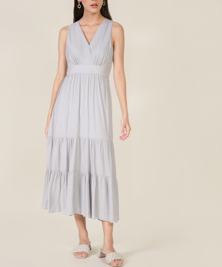 Risa Surplice Tiered Maxi Dress - Pale Grey