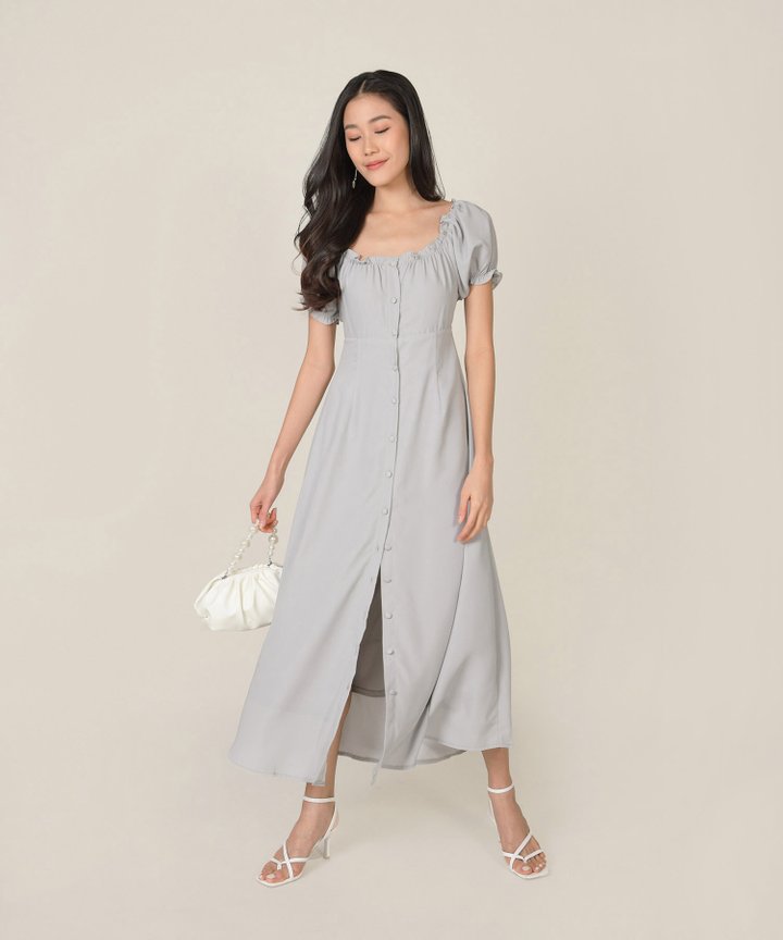 Roseville Button Down Maxi Dress - Cloud Grey