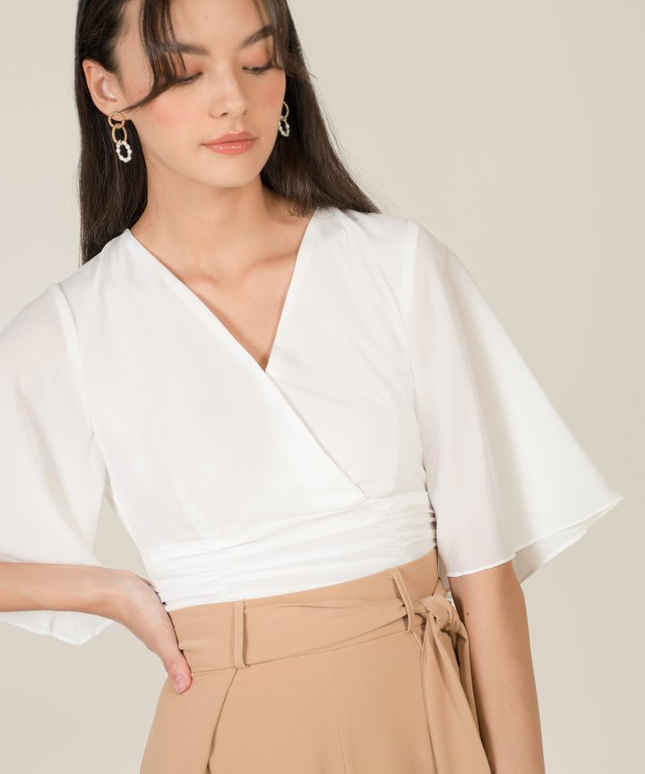 Thalia Ruched Cropped Top - White